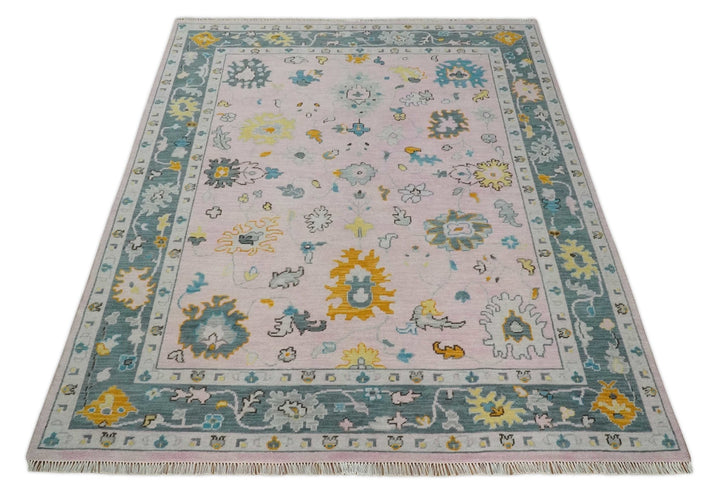 Modern Persian Oushak Pink and Gray 6x9, 8x10, 9x12, 10x14 and 12x15 Wool Vibrant Colorful Hand knotted Oushak Area Rug | TRD2788 - The Rug Decor