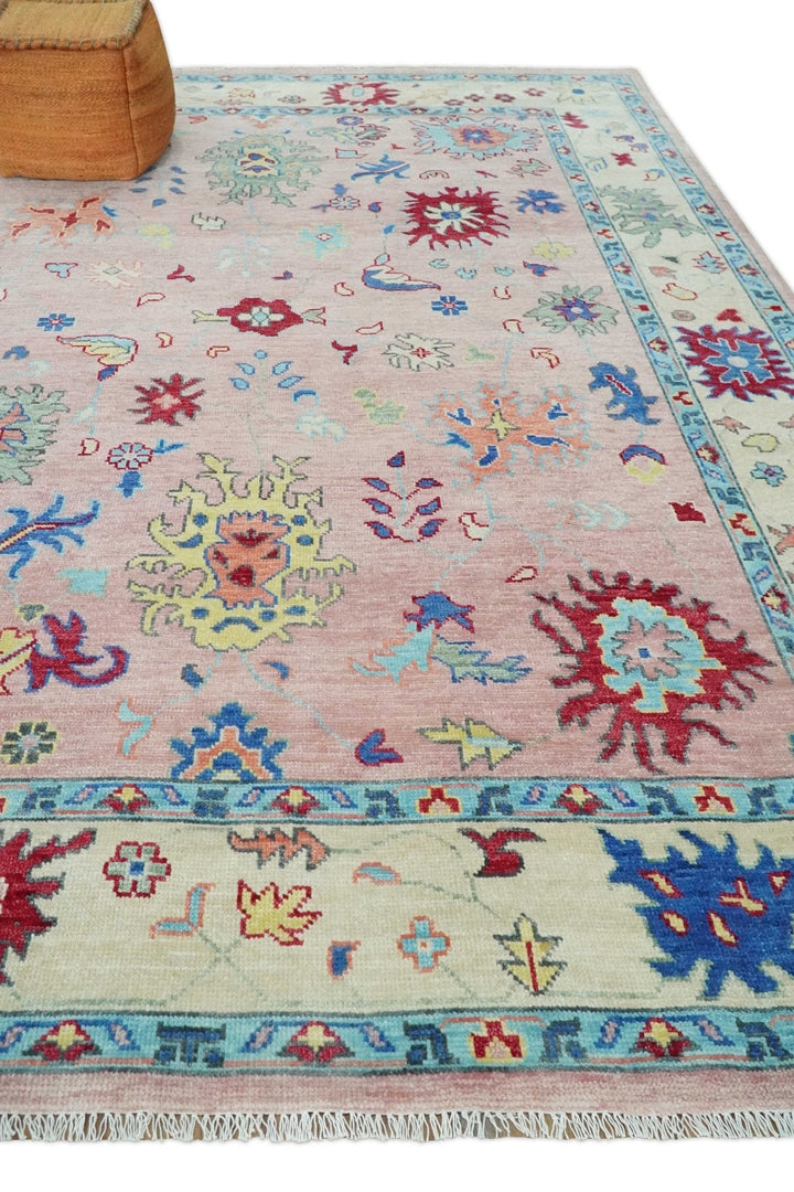 Modern Pink Rug 8x10 and 9x12 Wool Colorful Hand knotted Oushak Area Rug - The Rug Decor
