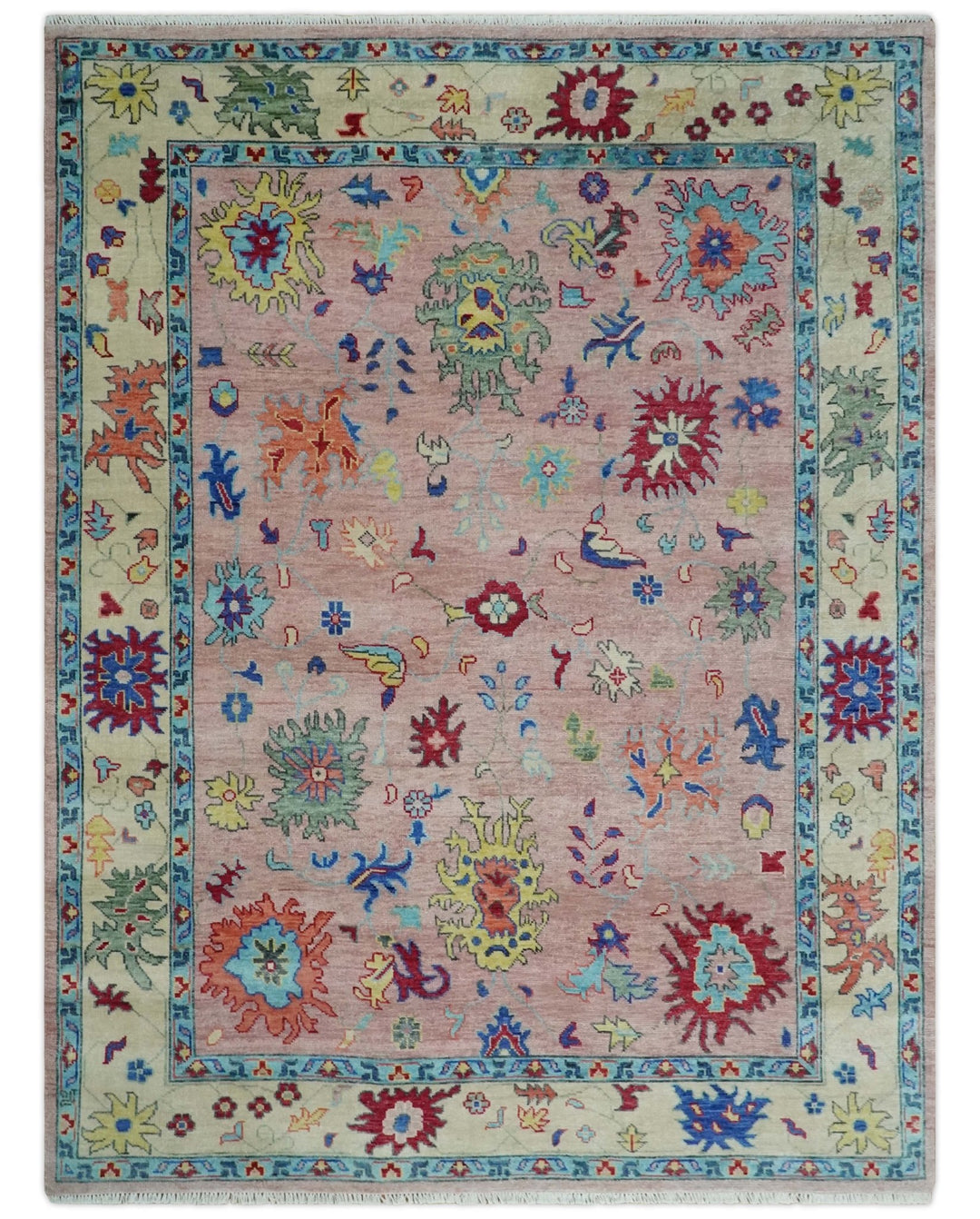 Modern Pink Rug 8x10 and 9x12 Wool Colorful Hand knotted Oushak Area Rug - The Rug Decor