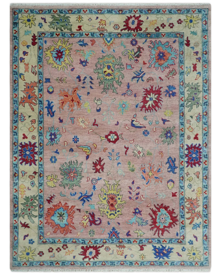 Modern Pink Rug 8x10 and 9x12 Wool Colorful Hand knotted Oushak Area Rug - The Rug Decor