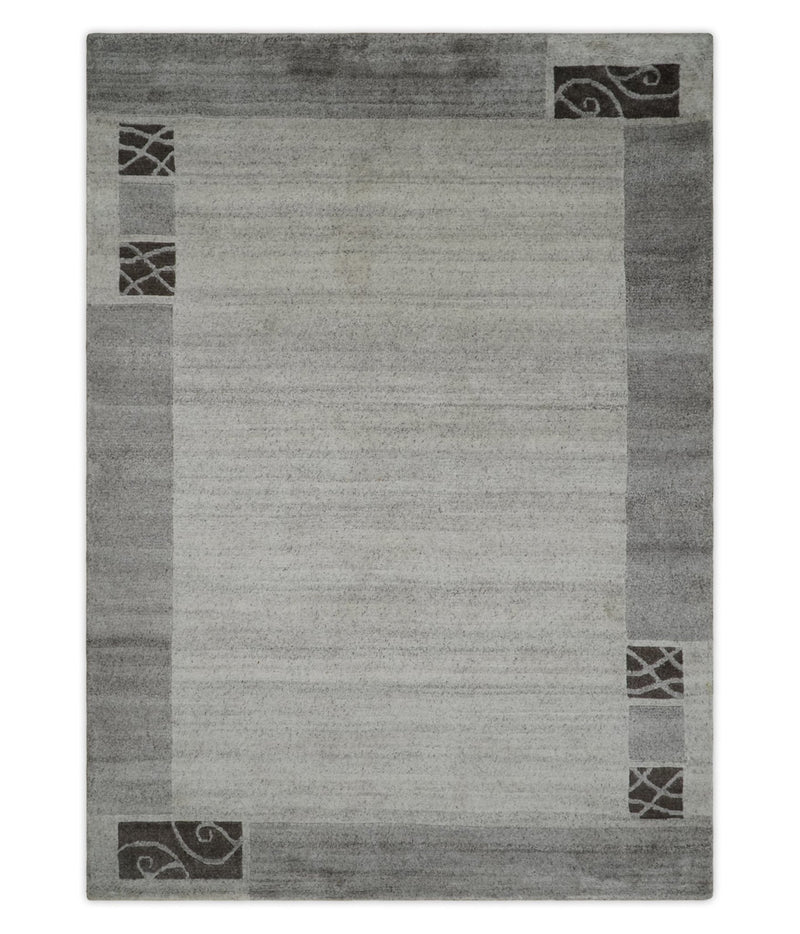 Modern Scandinavian 4.7x6.5 Brown and Silver Wool Hand Woven Area Rug | HL47 - The Rug Decor