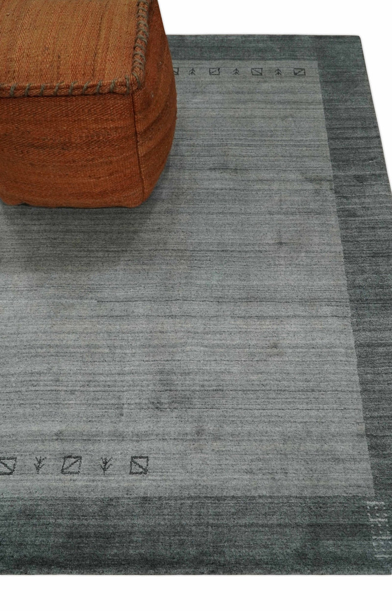 Modern Scandinavian 5x6.5 Gray and Silver Blended Wool Hand Woven Area Rug | HL48 - The Rug Decor
