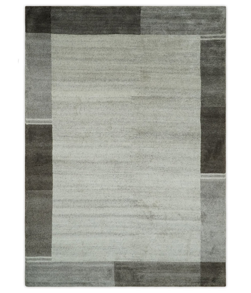 Modern Scandinavian 6x8 Ivory and Silver Wool Hand Woven Area Rug | HL16 - The Rug Decor