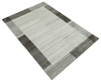 Modern Scandinavian 6x8 Ivory and Silver Wool Hand Woven Area Rug | HL16 - The Rug Decor