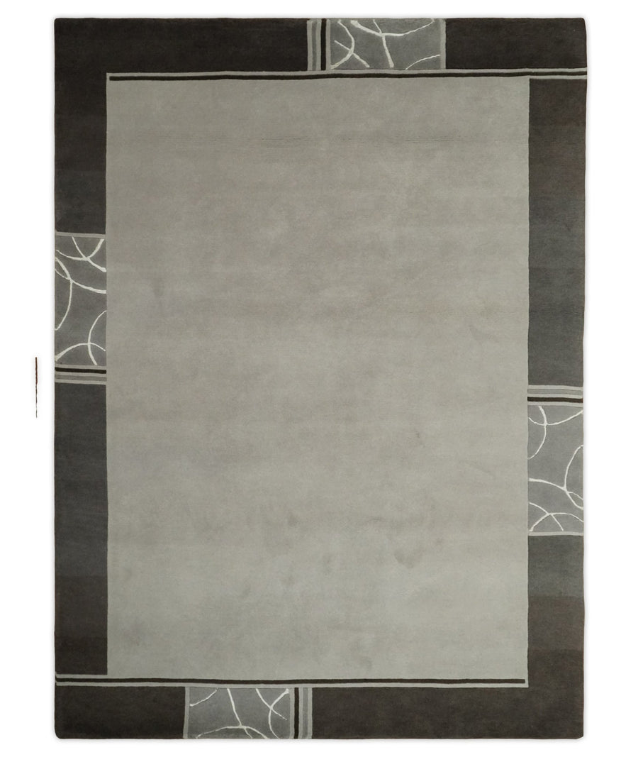 Modern Scandinavian 6x8 Silver and Brown Wool Hand Woven Area Rug | HL9 - The Rug Decor