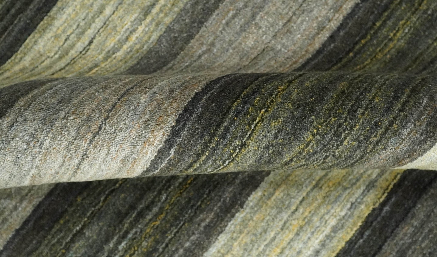 Modern Scandinavian Stripes 5x7 Antique Moss Green and Gray Wool Hand Woven Area Rug | HL20 - The Rug Decor