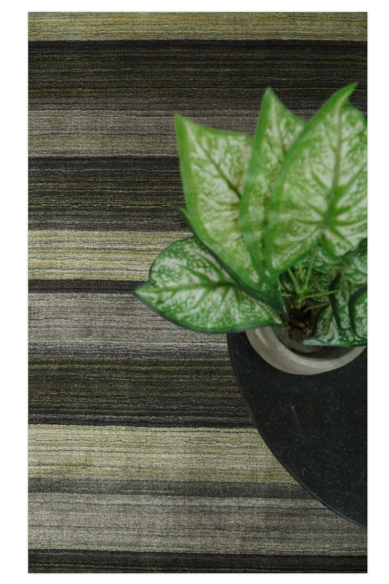 Modern Scandinavian Stripes 5x7 Antique Moss Green and Gray Wool Hand Woven Area Rug | HL20 - The Rug Decor