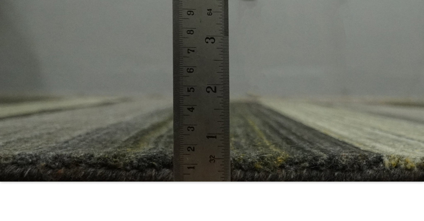 Modern Scandinavian Stripes 5x7 Antique Moss Green and Gray Wool Hand Woven Area Rug | HL20 - The Rug Decor