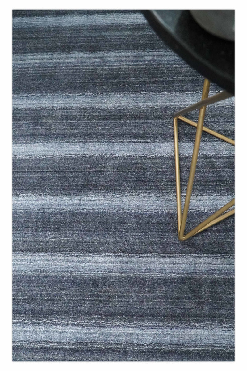 Modern Scandinavian Stripes 5x7 Blue and Silver Wool Hand Woven Area Rug | HL26 - The Rug Decor