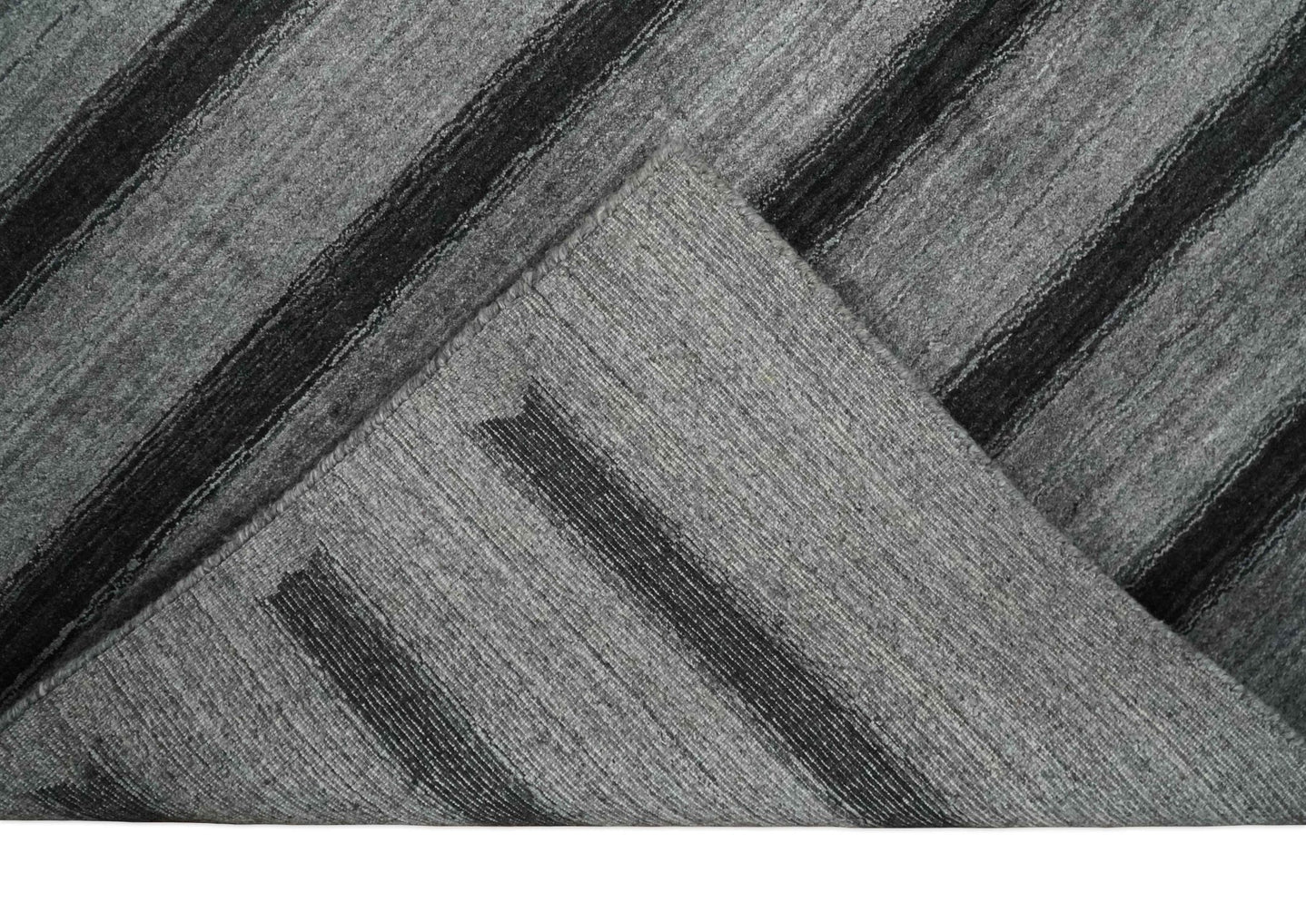 Modern Scandinavian Stripes Style 5x7 Silver and Gray Wool Hand Woven Area Rug | HL11 - The Rug Decor