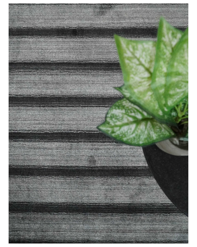 Modern Scandinavian Stripes Style 5x7 Silver and Gray Wool Hand Woven Area Rug | HL11 - The Rug Decor
