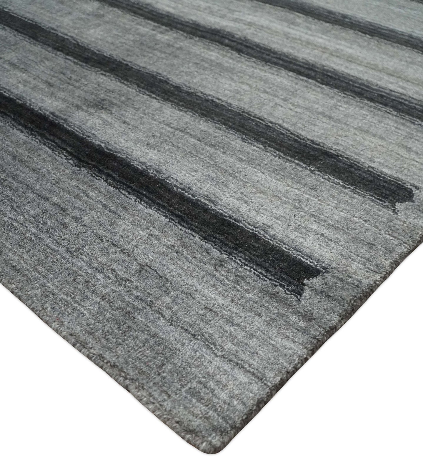 Modern Scandinavian Stripes Style 5x7 Silver and Gray Wool Hand Woven Area Rug | HL11 - The Rug Decor