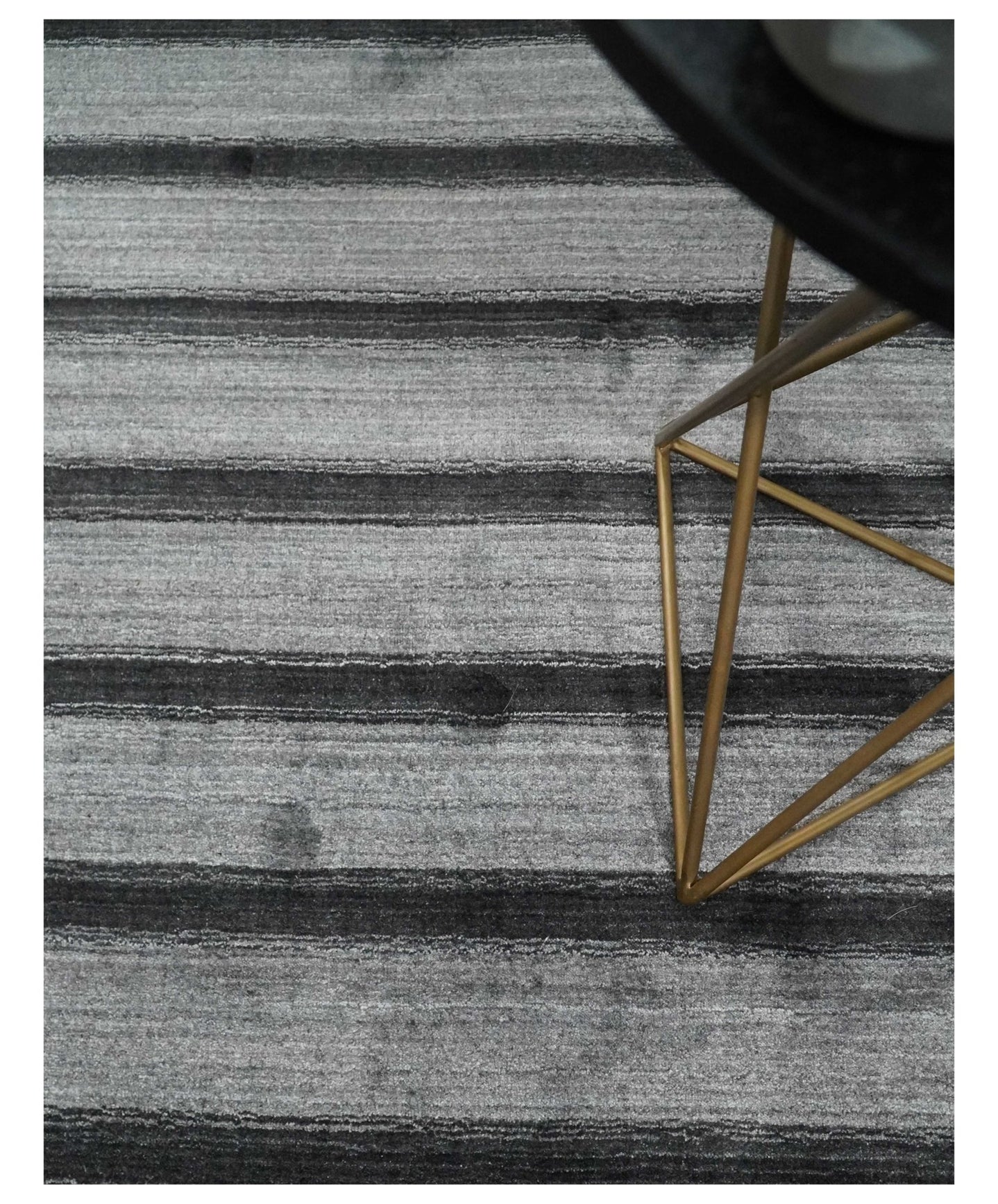 Modern Scandinavian Stripes Style 5x7 Silver and Gray Wool Hand Woven Area Rug | HL11 - The Rug Decor