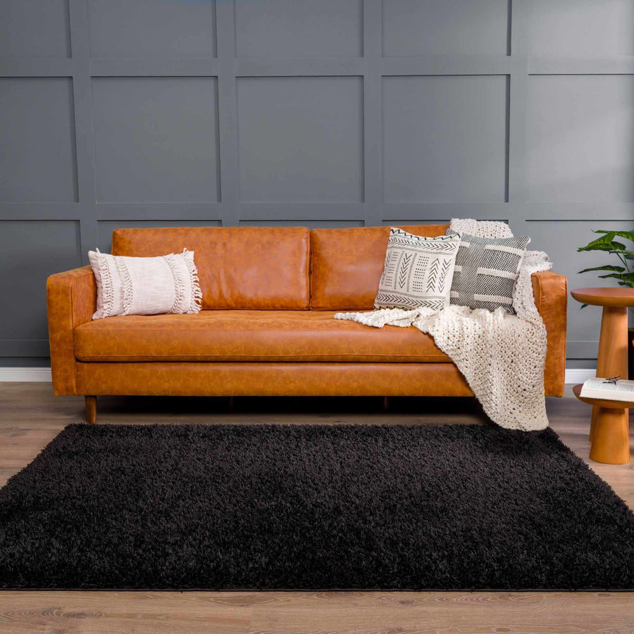 Modern Solid Black Plush Pile Moroccan Style Washable Area Rug - The Rug Decor
