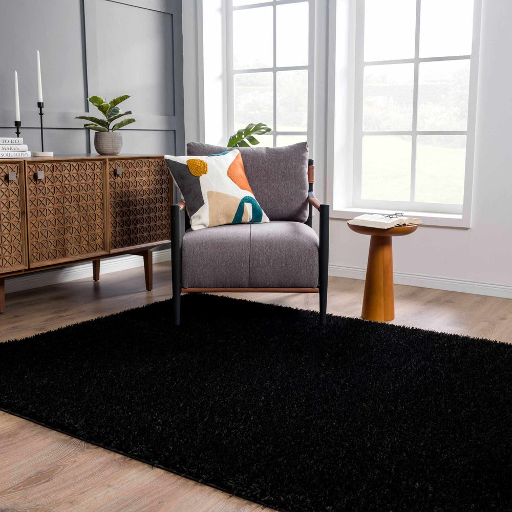 Modern Solid Black Plush Pile Moroccan Style Washable Area Rug - The Rug Decor