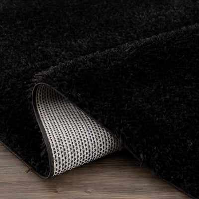 Modern Solid Black Plush Pile Moroccan Style Washable Area Rug - The Rug Decor
