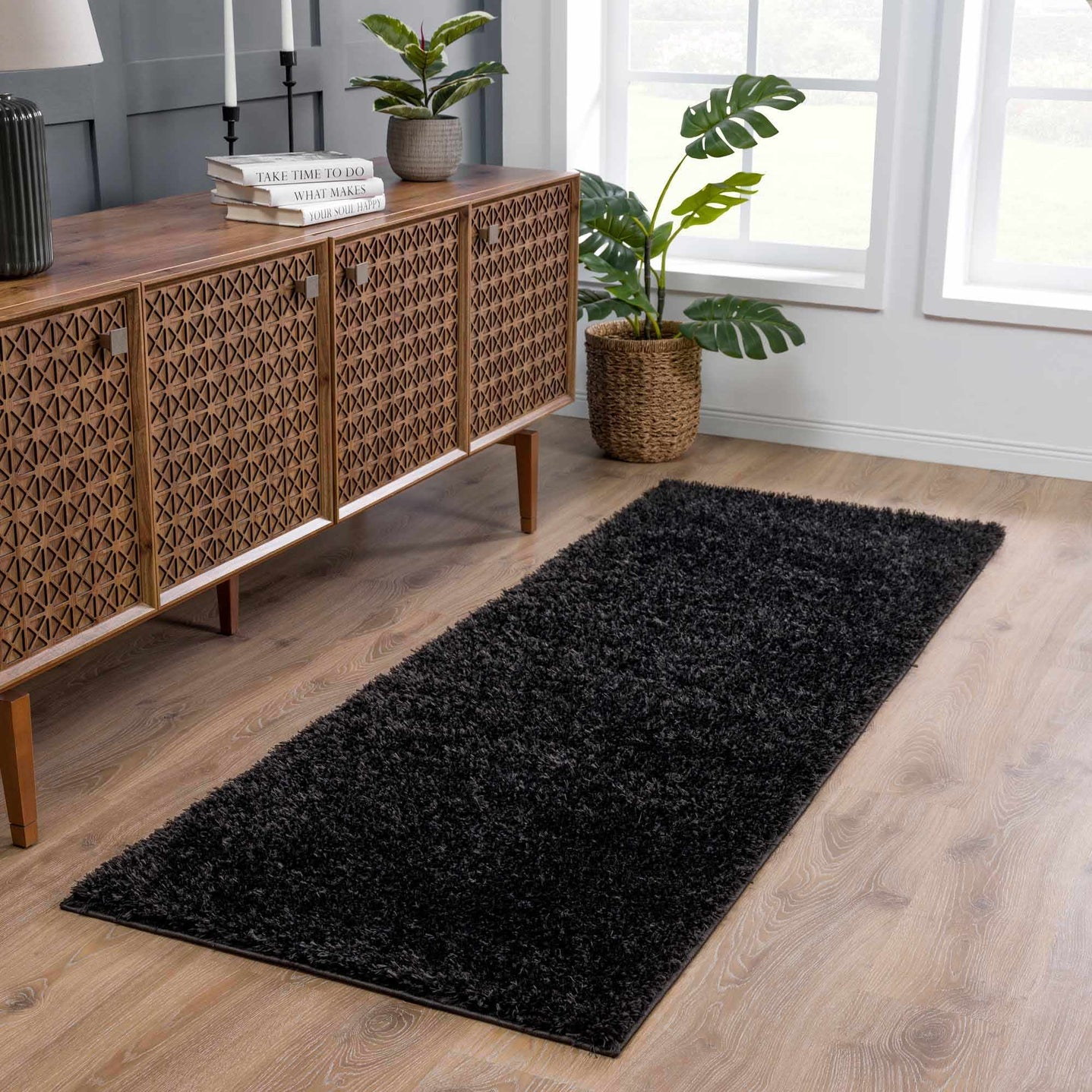 Modern Solid Black Plush Pile Moroccan Style Washable Area Rug - The Rug Decor