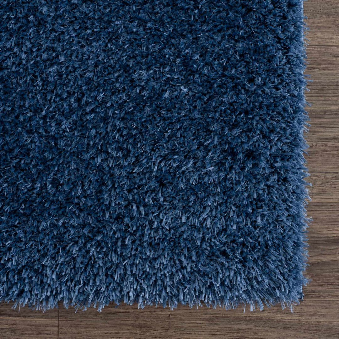 Modern Solid Blue Plush Pile Moroccan Style Washable Area Rug - The Rug Decor