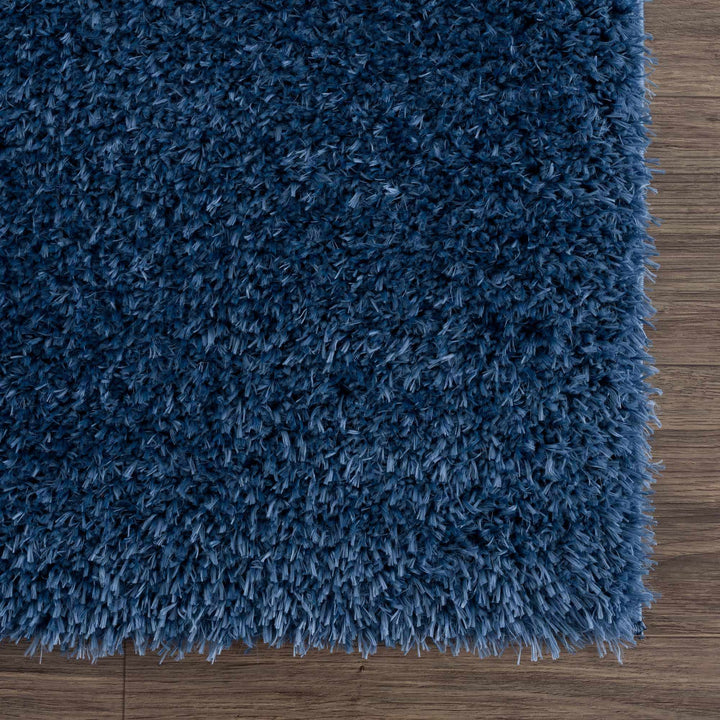 Modern Solid Blue Plush Pile Moroccan Style Washable Area Rug - The Rug Decor
