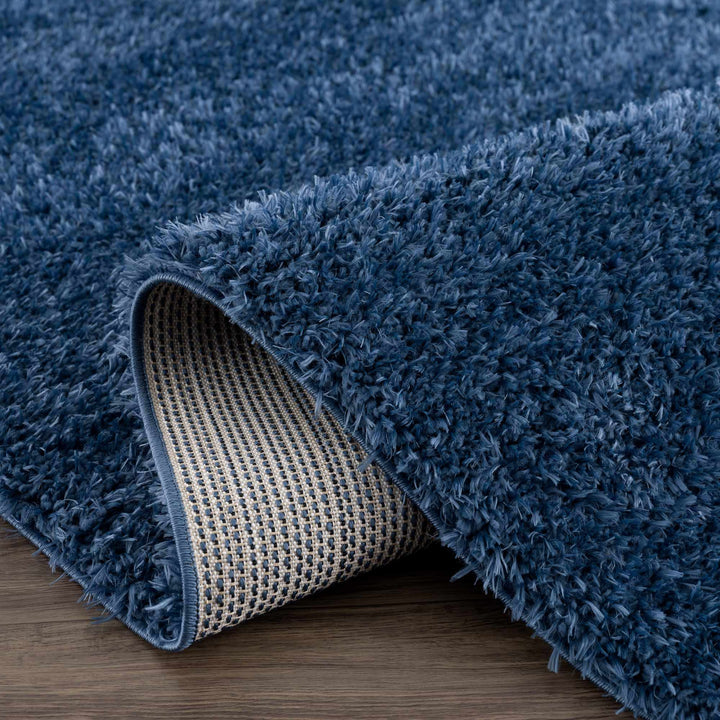 Modern Solid Blue Plush Pile Moroccan Style Washable Area Rug - The Rug Decor