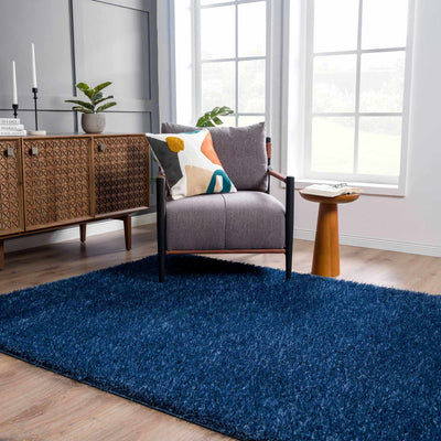 Modern Solid Blue Plush Pile Moroccan Style Washable Area Rug - The Rug Decor