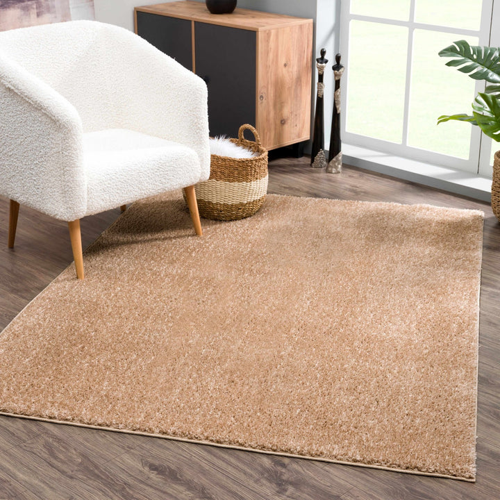 Modern Solid Design Brown High Pile Washable Area Rug - The Rug Decor