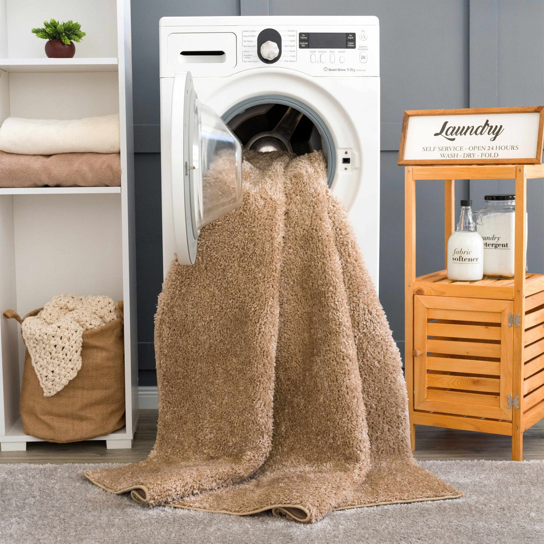 Modern Solid Design Brown High Pile Washable Area Rug - The Rug Decor