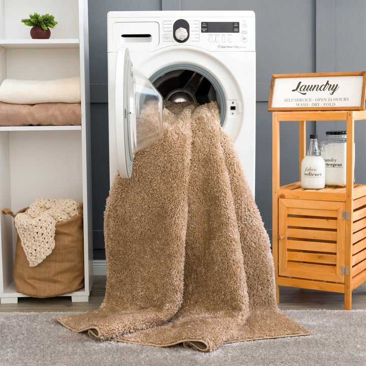 Modern Solid Design Brown High Pile Washable Area Rug - The Rug Decor