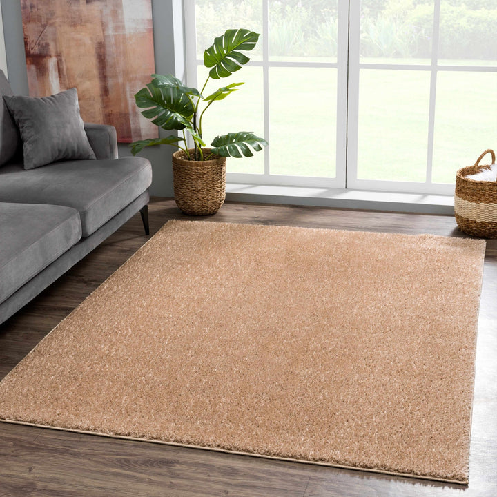 Modern Solid Design Brown High Pile Washable Area Rug - The Rug Decor