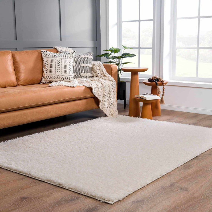 Modern Solid Ivory Plush Pile Moroccan style Washable Area Rug - The Rug Decor