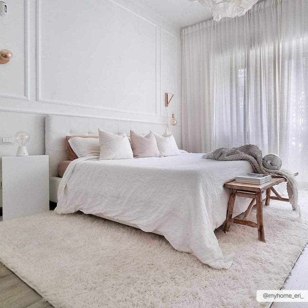 Modern Solid Ivory Plush Pile Moroccan style Washable Area Rug - The Rug Decor