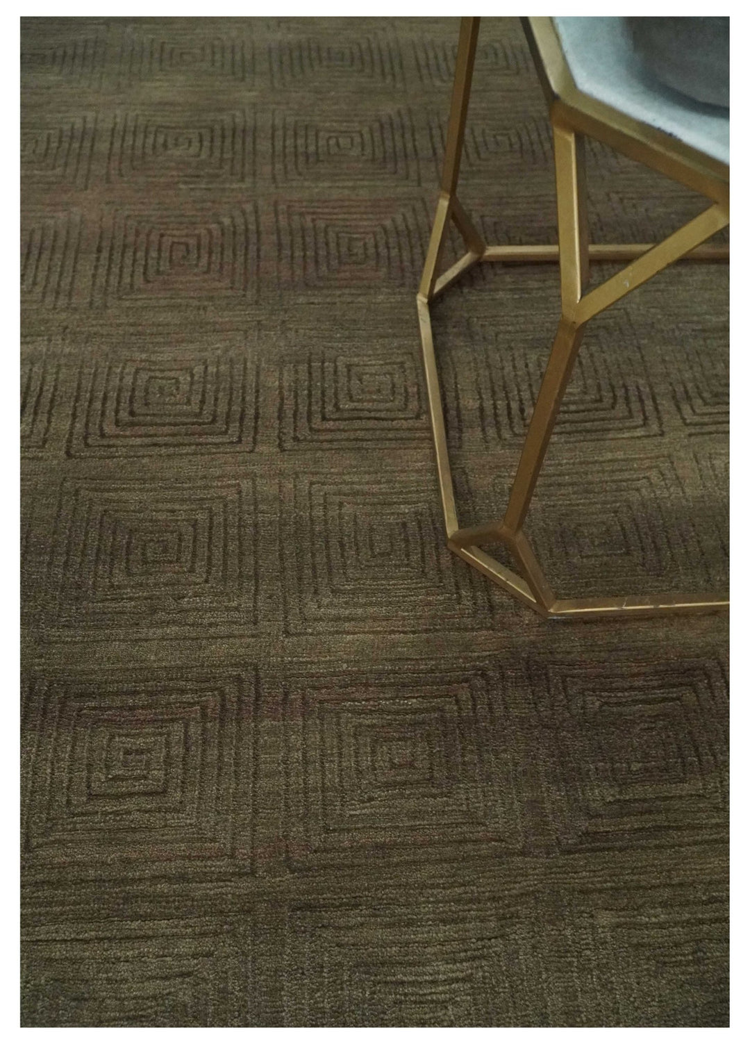 Modern Solid Olive Geometrical Pattern Contemporary Handloom 5x7 wool and Art silk Area Rug - The Rug Decor