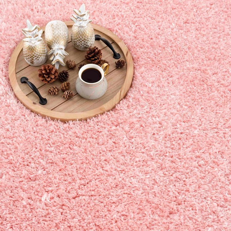 Modern Solid Pink Plush Pile Moroccan Style Washable Area Rug - The Rug Decor