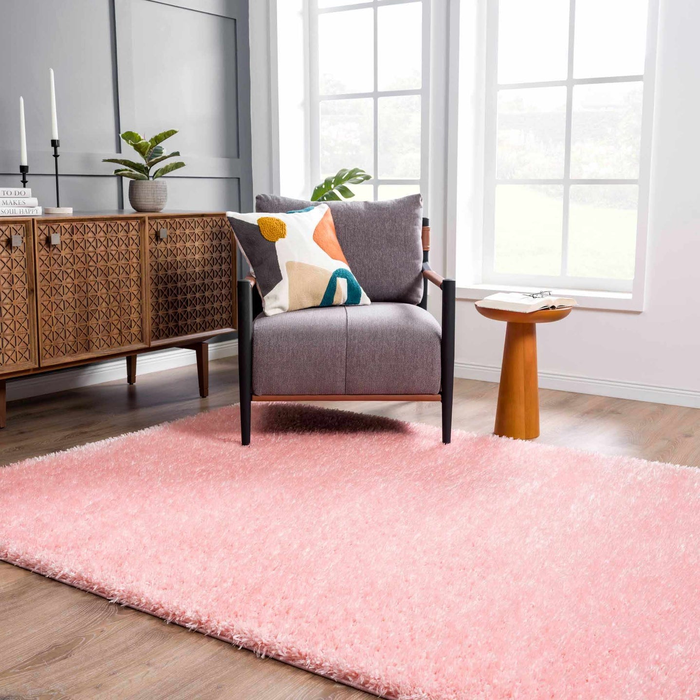 Modern Solid Pink Plush Pile Moroccan Style Washable Area Rug - The Rug Decor