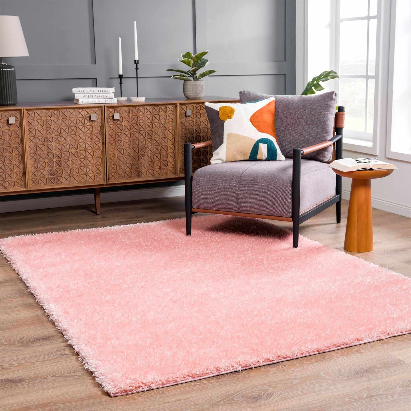 Modern Solid Pink Plush Pile Moroccan Style Washable Area Rug - The Rug Decor