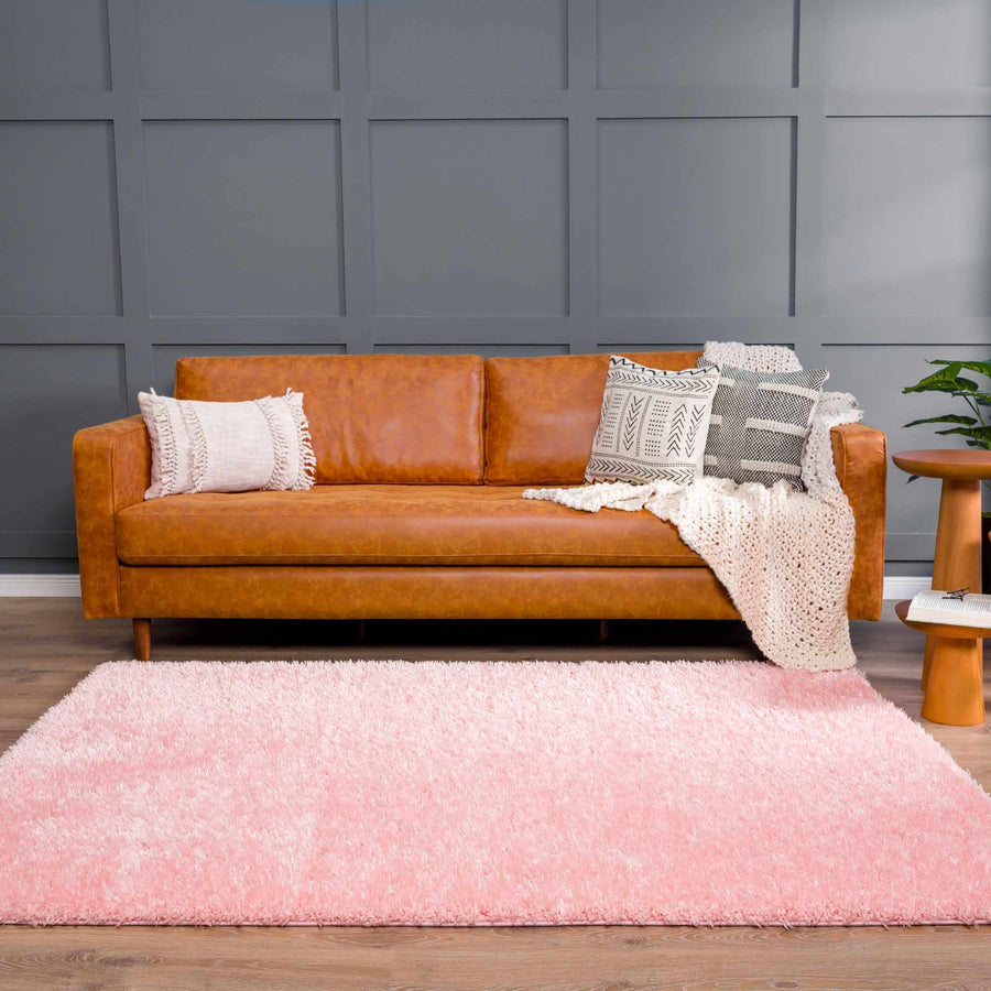 Modern Solid Pink Plush Pile Moroccan Style Washable Area Rug - The Rug Decor