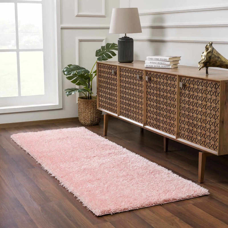 Modern Solid Pink Plush Pile Moroccan Style Washable Area Rug - The Rug Decor