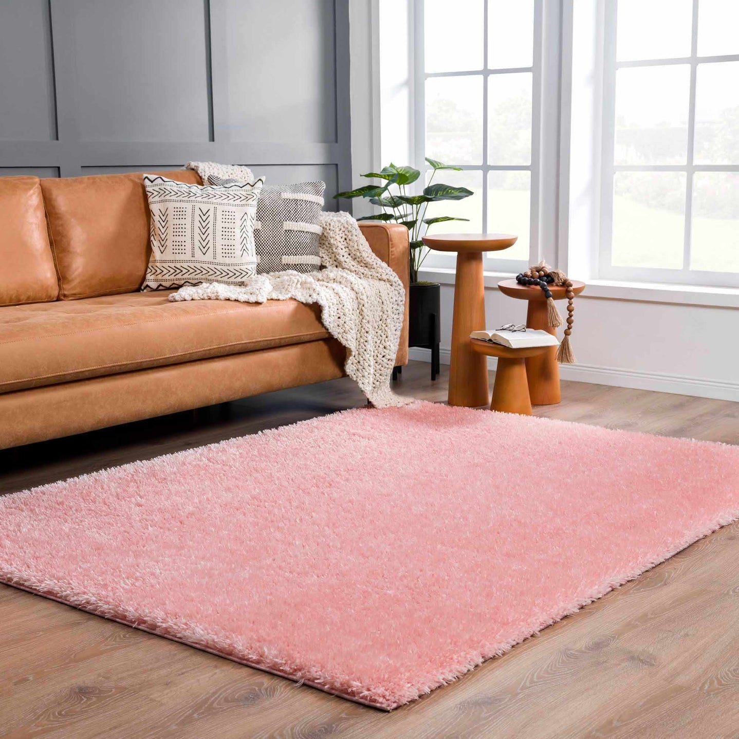 Modern Solid Pink Plush Pile Moroccan Style Washable Area Rug - The Rug Decor