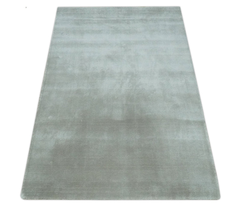 Modern Solid Plane Gray and Silver 4x6 Hand loom wool and Art Silk Area Rug - The Rug Decor