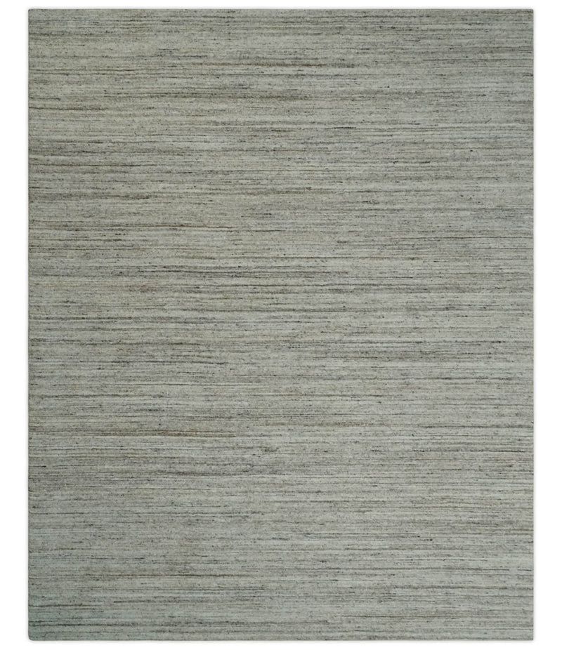 Modern Solid Self Design Abstract Handloom Ivory, Silver and Brown 8x10 Contemporary Wool Area Rug | TRD10282810S - The Rug Decor