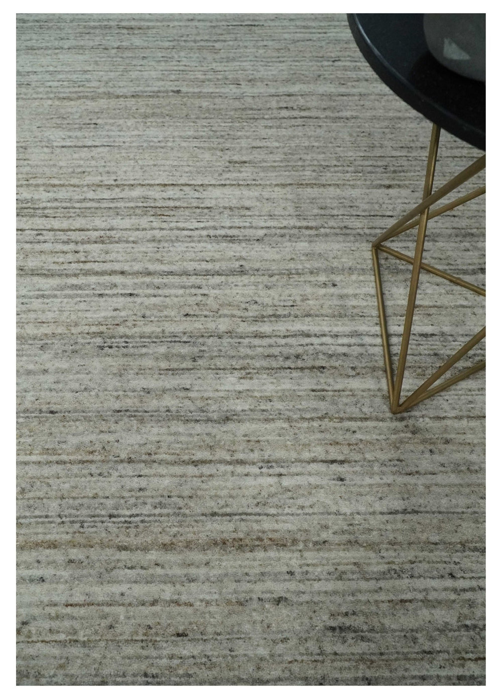 Modern Solid Self Design Abstract Handloom Ivory, Silver and Brown 8x10 Contemporary Wool Area Rug | TRD10282810S - The Rug Decor