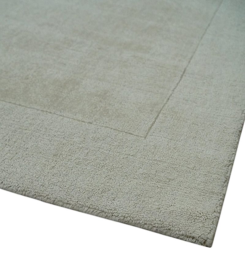 Modern Solid Self Design Contemporary Handloom Beige 5x8 Viscose Area Rug - The Rug Decor