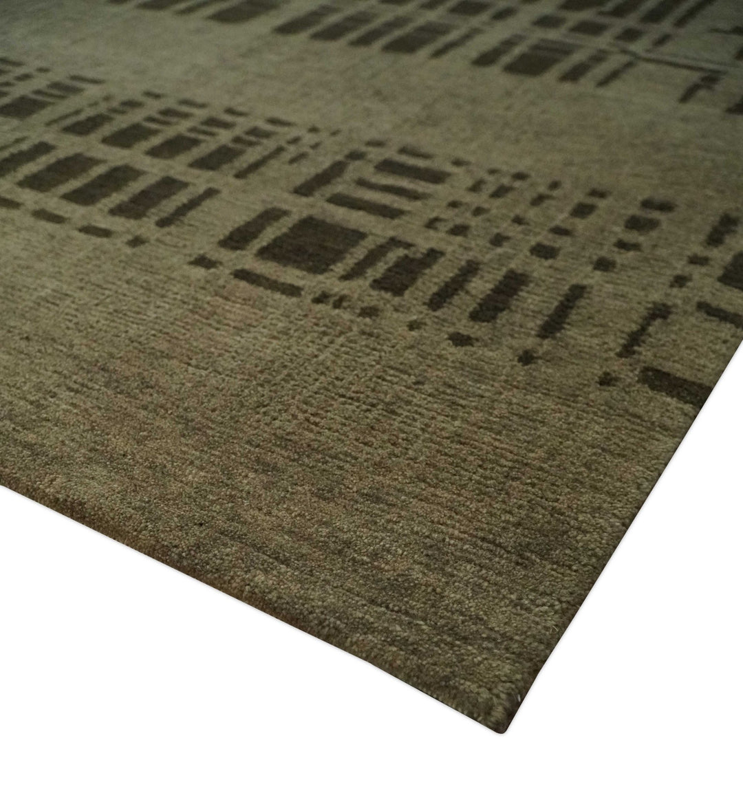 Modern Stripes Design Charcoal and Greenish Brown 6x8 Hand knotted wool area Rug - The Rug Decor