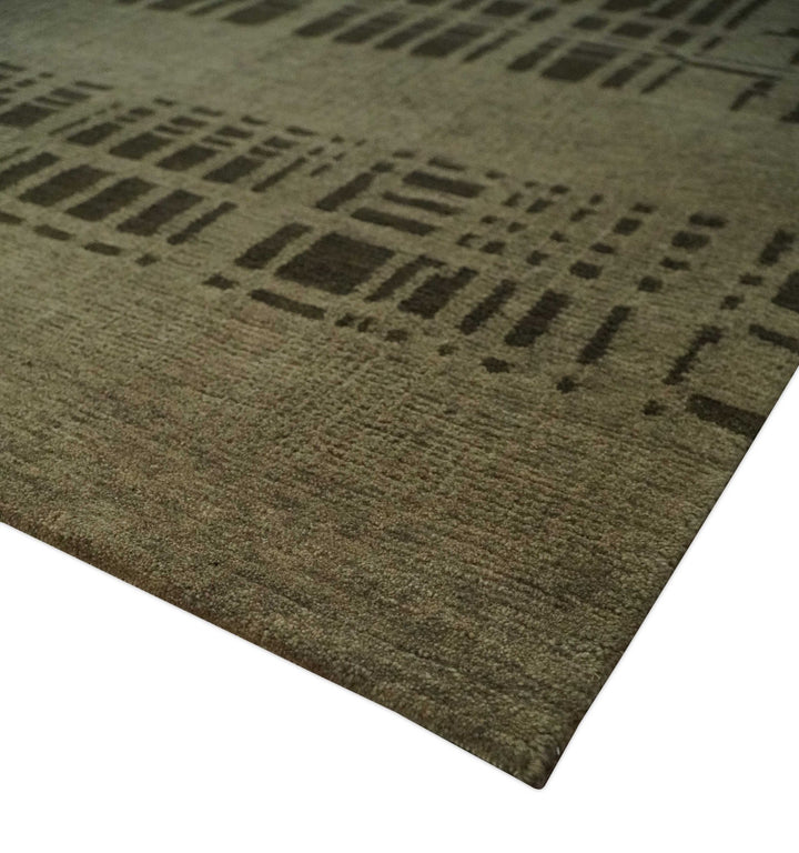 Modern Stripes Design Charcoal and Greenish Brown 6x8 Hand knotted wool area Rug - The Rug Decor
