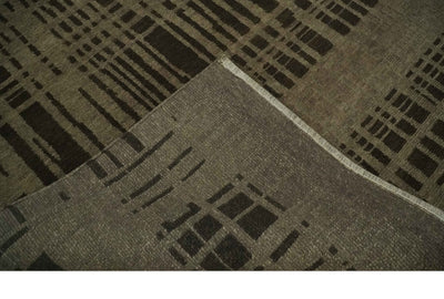 Modern Stripes Design Charcoal and Greenish Brown 6x8 Hand knotted wool area Rug - The Rug Decor