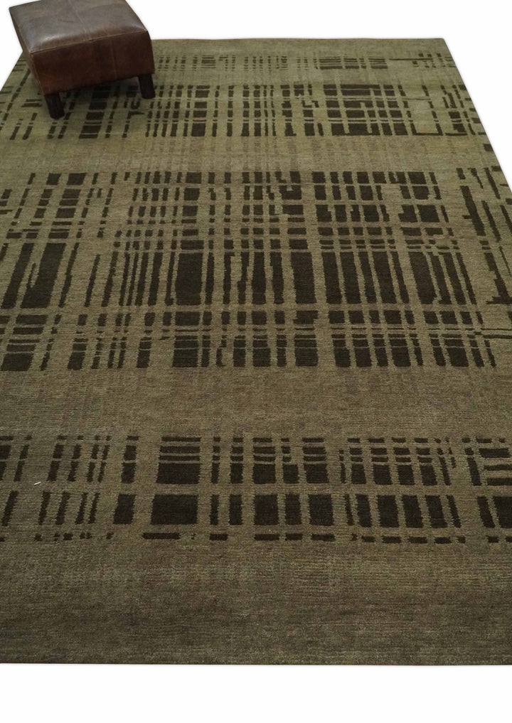 Modern Stripes Design Charcoal and Greenish Brown 6x8 Hand knotted wool area Rug - The Rug Decor