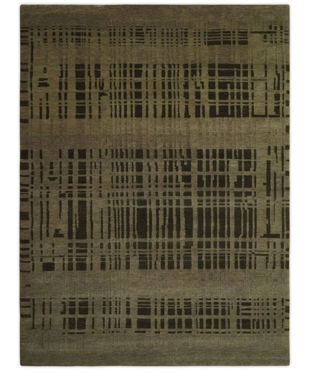 Modern Stripes Design Charcoal and Greenish Brown 6x8 Hand knotted wool area Rug - The Rug Decor