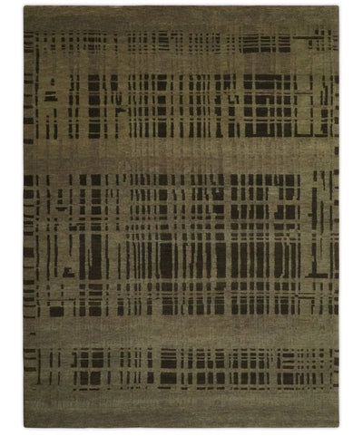 Modern Stripes Design Charcoal and Greenish Brown 6x8 Hand knotted wool area Rug - The Rug Decor