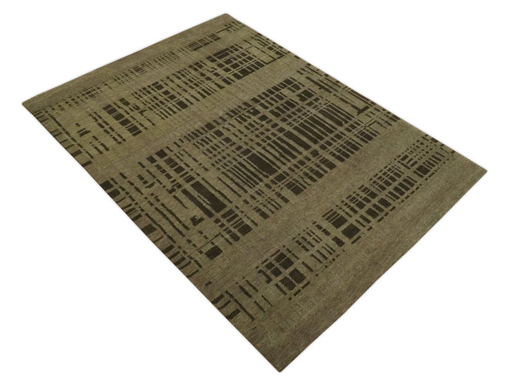 Modern Stripes Design Charcoal and Greenish Brown 6x8 Hand knotted wool area Rug - The Rug Decor