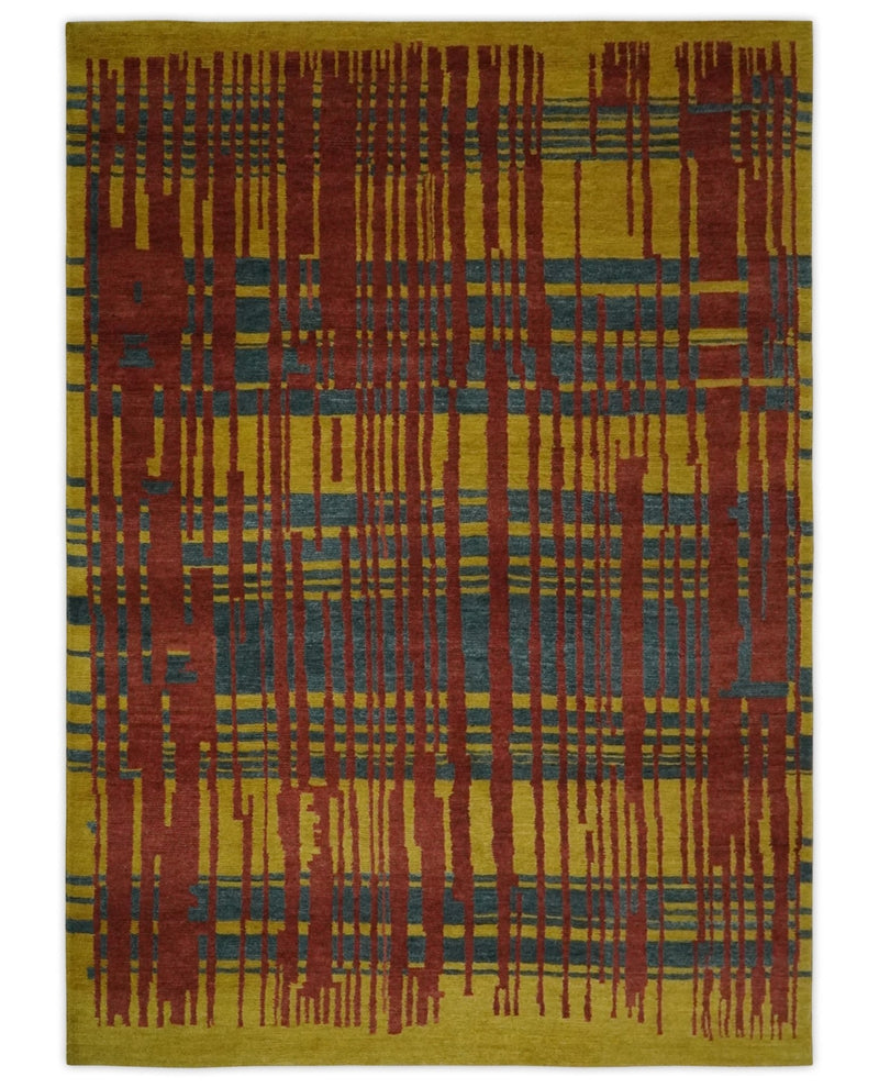 Modern Stripes Design Gold, Charcoal and Brown 5x6.6 Hand loom wool area Rug - The Rug Decor